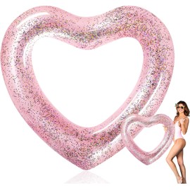Heart-shaped Swimming Ring, 120 cm Inflatable Swimming Rings, Air Mattress, Swimming Hoop, Adult Swimming Hoop for Pool, Sandy Beach Party (Pink-B)