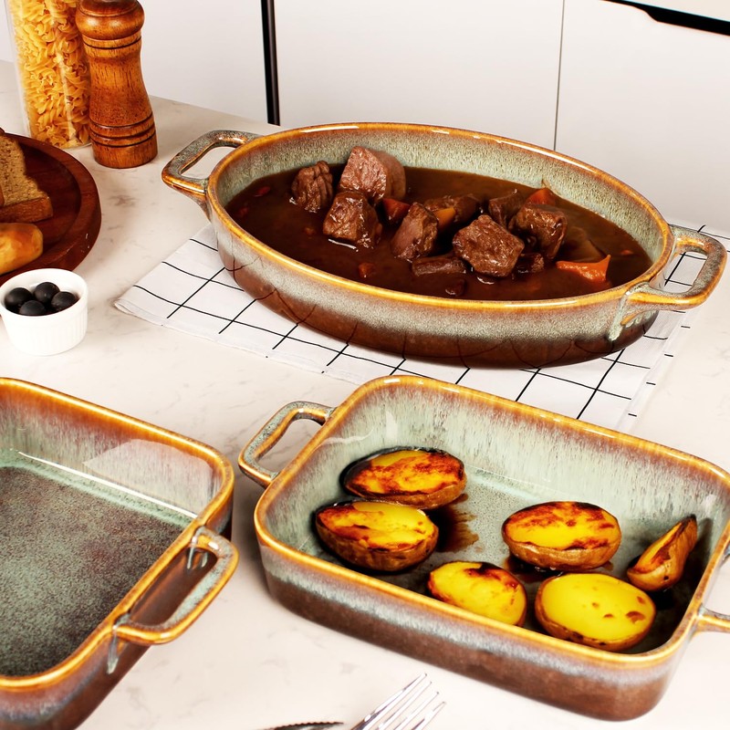 jinsongdafa Oval Casserole Dish, 12" x 8" Ceramic Au gratin
