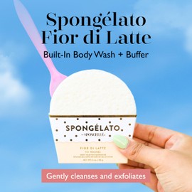 Spongelato Loofah Exfoliating Body Scrubber by Spongelle | Infused with Body Wash | Bath & Shower Loofah for Women | 14+ uses | Fior de Latte (Vanilla) Gelato Inspired