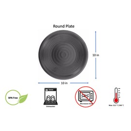 Z-Moments Japanese Style Melamine Round Plates, 10 Inch dia., Matt Black, 12-pcs (1 Dozen) (10")