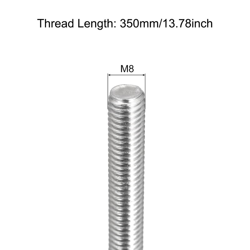 sourcing map Fully Threaded Rod M8 x 350mm 1.25mm Thread