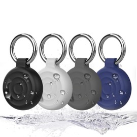 JIEYOUTA Paquete de 4 Fundas para AirTag, Llavero para AirTag, Funda Protectora de Silicona para AirTags, Diseño Antipérdida y Antiarañazos para Llaves, Maletas, Fácil de Instalar