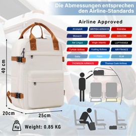 COOLIFE Hand Luggage Backpack for Ryanair 40 x 20 x 25 Travel Backpack Aeroplane 20L Small Hand Luggage Cabin Size Hand Luggage Bag with Laptop Compartment for Weekender Short Trip, white/brown, Hand