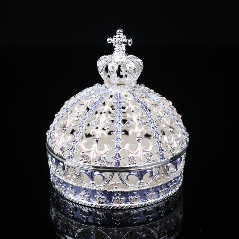 Metal Trinket Box Purple Crown Shape Shiny Elegant Exquisite Zinc