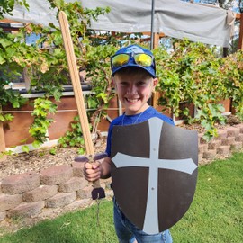 Adventure Awaits! Wooden Toy Sword and Shield Set for Kids | 2 Pack | Knights Templar Style Shield and Sword with Jute Wrapped Handle | Lightweight and Durable for Imaginative Kids | Set of 2