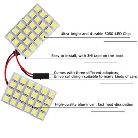 RUICA Energy-Saving LED Panel Dome Light Auto Car Reading Interior Light Roof Ceiling Wired Lamp 5050 24SMD DC12V White with BA9S T10 Festoon Adapters Pack-6