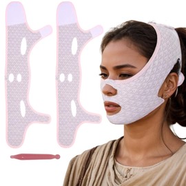 Kinnmaske 2 Stück Kinnmaske Doppelkinn Wiederverwendbar Doppelkinn Maske Flexibel und Atmungsaktiv Kinnmaske Schlafen Geeignet für Damen und Herren,mit Schabestift (Rosa)