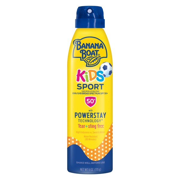 Banana Boat Kids Sport Sunscreen Spray Lotion SPF 50, 6oz | Childrens Sunscreen, Kids Sunblock, Sunscreen for Kids, Oxybenzone Free Sunscreen, Spray On Lotion Sunscreen SPF 50, 6oz
