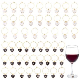 WEBEEDY 52 Pcs Heart Letter Wine Glass Charms Markers Enamel Charms for Stem Glasses Unique Wine Glass Identifiers Drink Charm for Champagne Cocktail Goblet Parties Wedding Dinner (Black,White)
