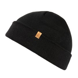 TOP-EX 80% Merino Wool Fisherman Beanie for Men Women Knit Hat Warm Watch Cap Short Beanie for Commute Outdoor Classic Black M/L