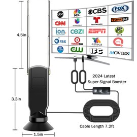 Indoor TV Antenna for Smart TV, Digital TV Antenna for TV Without Cable, Support 360° Reception 4K/8K/1080p for Free Local Channels, with Strong Magnetic Base. (Black, MC78)