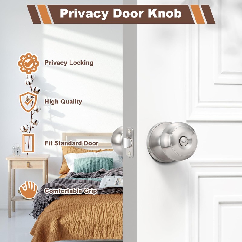 Estmoon 6 Pack Brushed Nickel Door Knobs, Privacy Door Lock