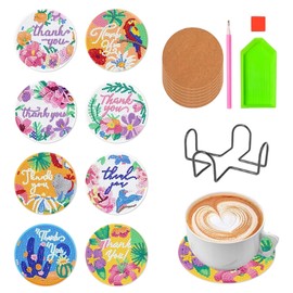 CHEUNGHAO 8 Pack Diamond Painting Coasters with Stand Thank You Theme DIY Diamond Art Coasters Diamond Art Painting Kit Diamond Craft Coasters Beginners Gift Supplies
