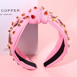 Valentine's Day Headbands for Women Glitter Happy Valentines Day Heart Headband Pink Red Heart Crystal Knotted Headband Valentine's Day Hair Accessories Party Decor Gifts (Happy Valentines Day)