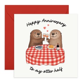 CENTRAL 23 Sweet Anniversary Card for Women or Men – “To My Otter Half - Gifts for Wife, Husband, Boyfriend, Girlfriend, Babe, Hon, Fiance -Romantic Dinner Date Design – Comes with Stickers