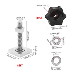 JJWNMLL 8 x T-Slot Nuts for Roof Rack, T-Nut M6, 20 x 20 mm, with Star Grip Nut and Washers for Roof Rack, Rail, Bicycle Carrier