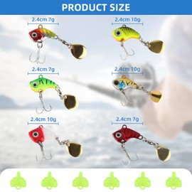 6 Piece Jig Spinner, Fishing Lure Set with 1 Box and 6 Fish Hook Protectors, 10 g Spinner Bait Wobble Surface Bait Artificial Bait for Bass, Trout, Pike, Walleye, Catfish, Chub