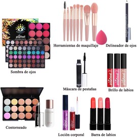 Kit de Maquillaje para Mujer, Set de Maquillaje para Mujer, 24 Piezas con Paleta de Sombras, Lápiz de Cejas, Máscara, Rubor, Base, Corrector y Labios, Juego de Brochas de Maquillaje, Ideal para Regalo
