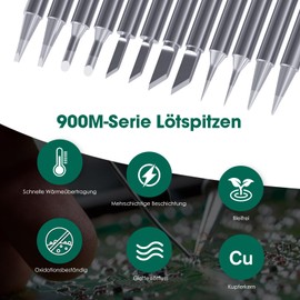 HANGLIFE 900M Lötspitzen (12 Stück) Lötkolben Spitzen - Ersatzlötspitzen für Lötstationen, Schweißgeräte & Zubehör | Kompatibel mit Hakko, Yihua, Atten & Mehr