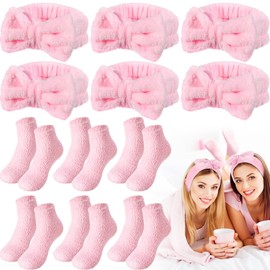 Shyyween 24 Pcs Pink Spa Party Favors Sleepover Party Supplies for Girls Include 6 Spa Headband, 6 Fuzzy Socks for Slumber, Spa, Bachelorette, Pajama Party Favors Gift