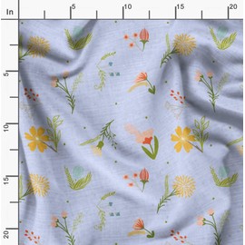 Soimoi Blue Cotton Canvas Fabric Artistic Leaf & Floral Decor Fabric Printed metre 56 Inch Wide
