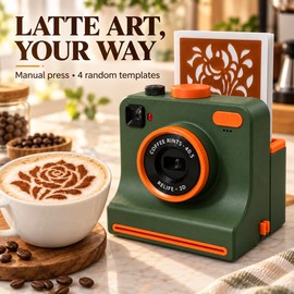 Latte Art Stencil Camera for Coffee Decorating – One Touch Manual Coffee Pattern Maker with 4 Templates for Home Coffee Bar
