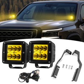 Wsays 2PCS LED Amber Light Pods & Ditch Hood Hinge LED Pod Mount Bracket w/Wiring Kit Compatible with Nissan Frontier 2022-2024 2WD/4WD