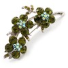 Diamante Floral Brooch (Silver&Olive Green)
