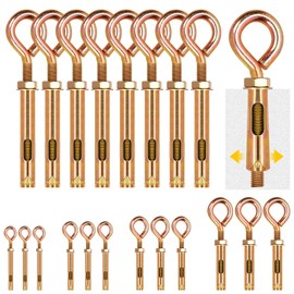 Glarks 8pcs M10 Concrete Eye Bolts, Carbon Steel Expansion Screws Closed Hook Bolts, Colored Zinc Plated Expansion Eye Bolt Screw Anchor for Wall Masonry Concrete Expansion Heavy Duty Bolts