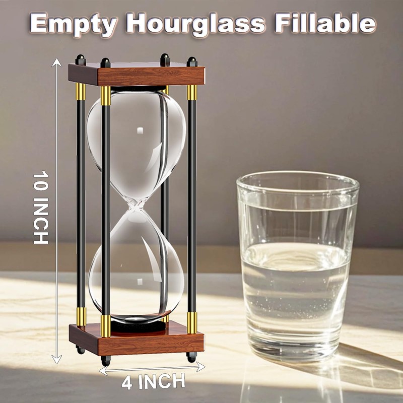 Empty Hourglass Fillable, Wooden Frame DIY Sand Timer, 10 Inch