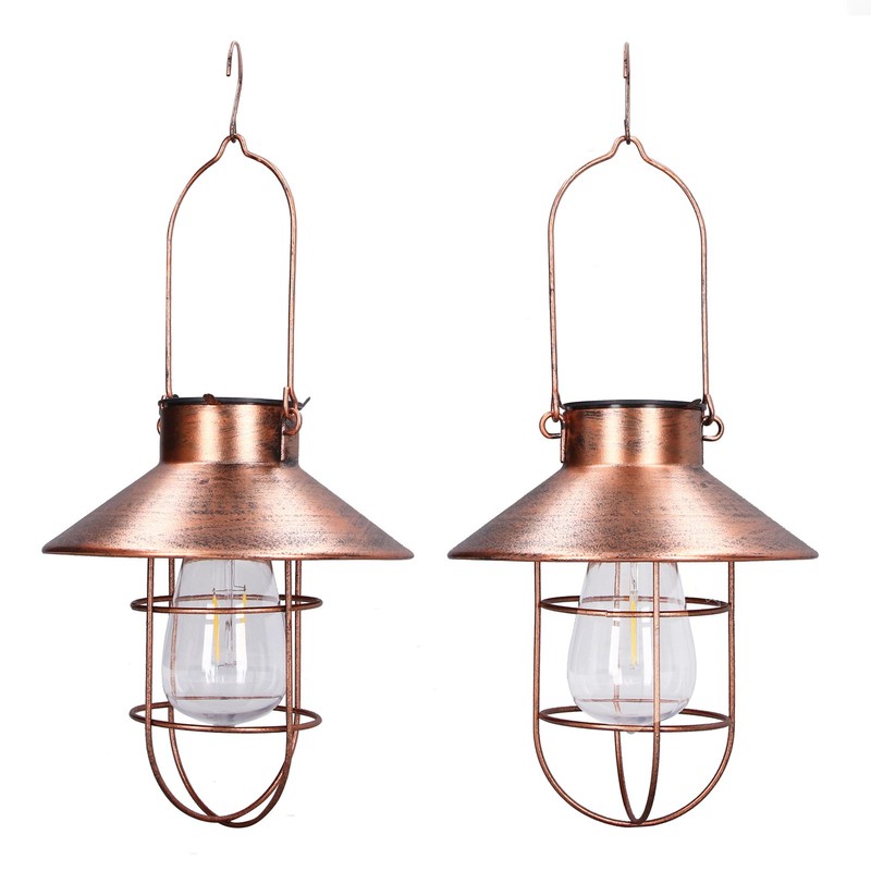 Solar Hanging Light Decorative Iron Frame LED Outdoor Retro Lantern