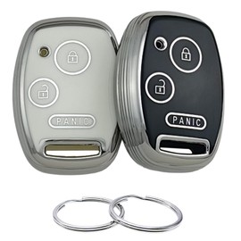 REPROTECTING TPU Key Fob Cover Compatible with (3 Buttons) 2007-2016 Honda Accord Crosstour CR-V CR-Z Fit Insight Silver-White/Silver-Black