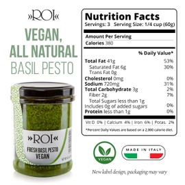 ROI Vegan Pesto Sauce - Fresh Ligurian Basil Pesto Made of Genovese DOP basil and EVOO - Gluten Free, Keto Friendly, Non-GMO, Made In Italy - 6.3 oz (180 g) - Pack of 1