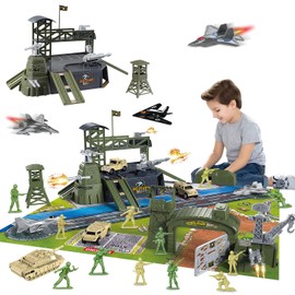 46 Pieces Military Base Set, Army Men Playset with Vehicles Accessories for Kids Boys Girls 3 4 5 6 7 8 Years Old