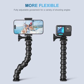 Gooseneck Phone Holder Clamp Clip Mount Cell Phone Stand for Desk Pole Table Compatible with iPhone 16 15 14 Pro Max Plus 13 12 11 SE XS XR X 8 7 6 Samsung GoPro Hero and Other 4-7'' Devices
