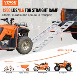 VEVOR Aluminum Ramps, 1250lbs, Straight Ramp with Treads and Load Straps, Portable Loading Ramp for Motorcycles, ATVs, Trucks, Lawn Mower, Dirt Bike, Garden Tractor, 78" L x 12" W, 2Pcs