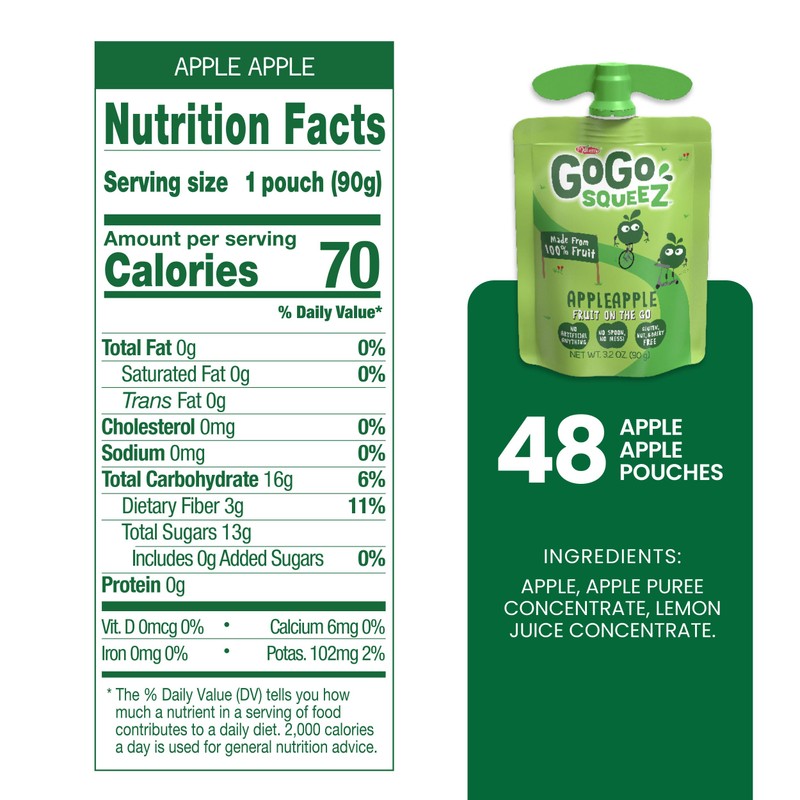 GoGo squeeZ Applesauce and Fruit Puree, Apple Apple, 3.2 oz