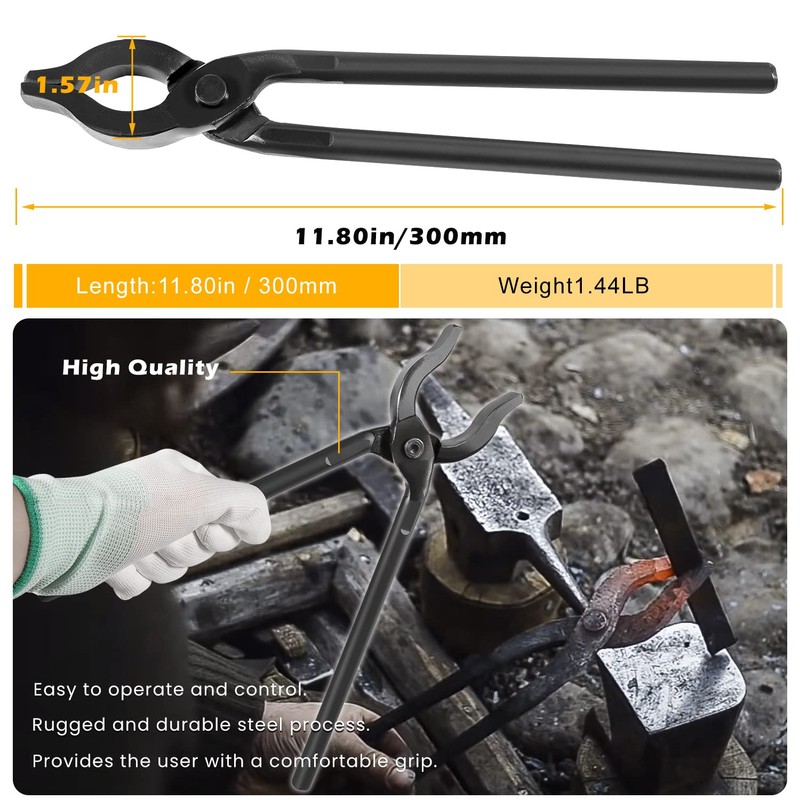 Blacksmith Tongs 12'' Long for Forge & Welding Bench Jaw