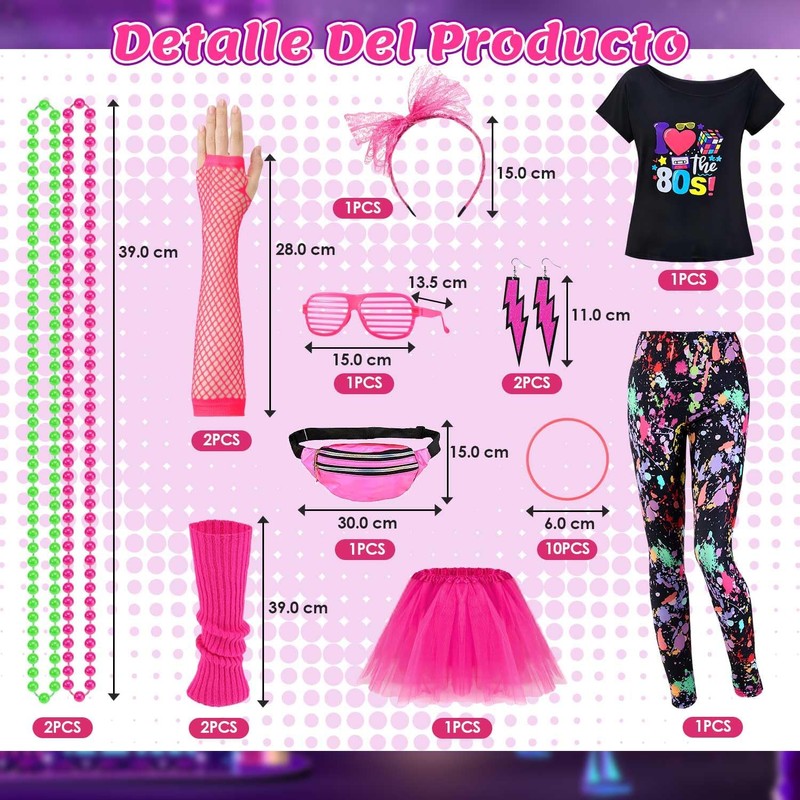 Lukovee Disfraz de los 1980 Mujers, 24 Conjunto de 80's