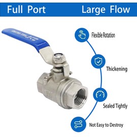 POTONZ Full Port Ball Valve 1/2" NPT Heavy Duty Stainless Steel 304 For Water,Oil and Gas with Blue Handles （pack of 2）