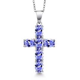 Gem Stone King Cross Necklace for Women | 925 Sterling Silver | Christian Gifts | Oval 6X4MM | Gemstone Birthstone Necklace | Jesus Christian Religious Crucifix Necklace | With 18 Inch Silver Chain