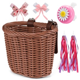 Lixada Children's Bicycle Basket, Braided Front, Removable Children's Bicycle Basket with Streamers, Bicycle Bell Sticker, Bicycle Accessories for Boys and Girls