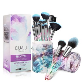 DUAIU 메이크업 브러시 15개 프리미엄 합성 브리스틀 크리스탈 핸들 세트 가부키 파운데이션 브러시 페이스 립 메이크업 브러시 세트 전문가 별이 빛나는 선물 상자(블루) [Blue] DUAIU Makeup Brush Set of 15 Premium Synthetic Bristles Crystal Handle Kabuki Foundation Brush Face Lip Makeup Brush Set Professional Starry Gift Box (
