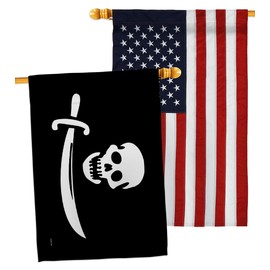 Early Bartholomew Roberts House Flags Pack Coastal Pirate Ship Skull Treasure Map Carribean Jolly Blackbeard Jack USA Embroidery Small Decorative Gift Yard Banner Made In 28 X 40