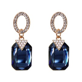 Navachi - Pendientes de tuerca chapados en oro de 18 quilates con cristal blanco y circonita, diseño cuadrado Azul