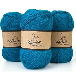 Karmill 100% Baby Alpaca Alpaca Wool Skeins 100% Baby Alpaca Yarn DK Weight Lot of 3 Ocean 8120