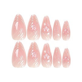 Nail Tip, Long Nail Tip, Pink, Long Nail Tip, Glossy, 3D, Korea, Popular, Stylish, Gel Nail, Nail Seal, Cute, Bride Nail, Handmade Nail Tip, 24 Pieces, Double-Sided Tape, Butterfly, 3D Nail Pair,