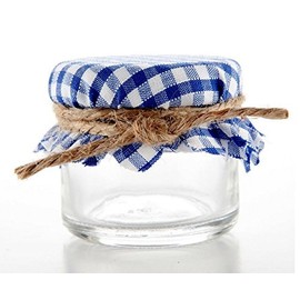 Nakpunar 12 pcs 5" Navy and White Gingham Fabric Jar Covers with Hemp Twine Ties