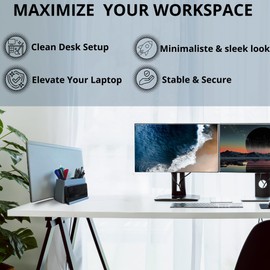 3-in-1 Vertical Laptop Stand For Desk with Pen Holder & Phone Stand – Space-Saving Desk Organizer for Office & Home - Office Desk Accessories – Office Decor, Pencil & Marker Organizer.