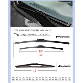 NAVOTY 3 Wipers Factory Replacement for Jeep Cherokee 2014 2015 2016 2017 2018 2019 2020 2021 Original Equipment Windshield Wiper Blades Set 26"+18"+14" (Set of 3) U/J HOOK